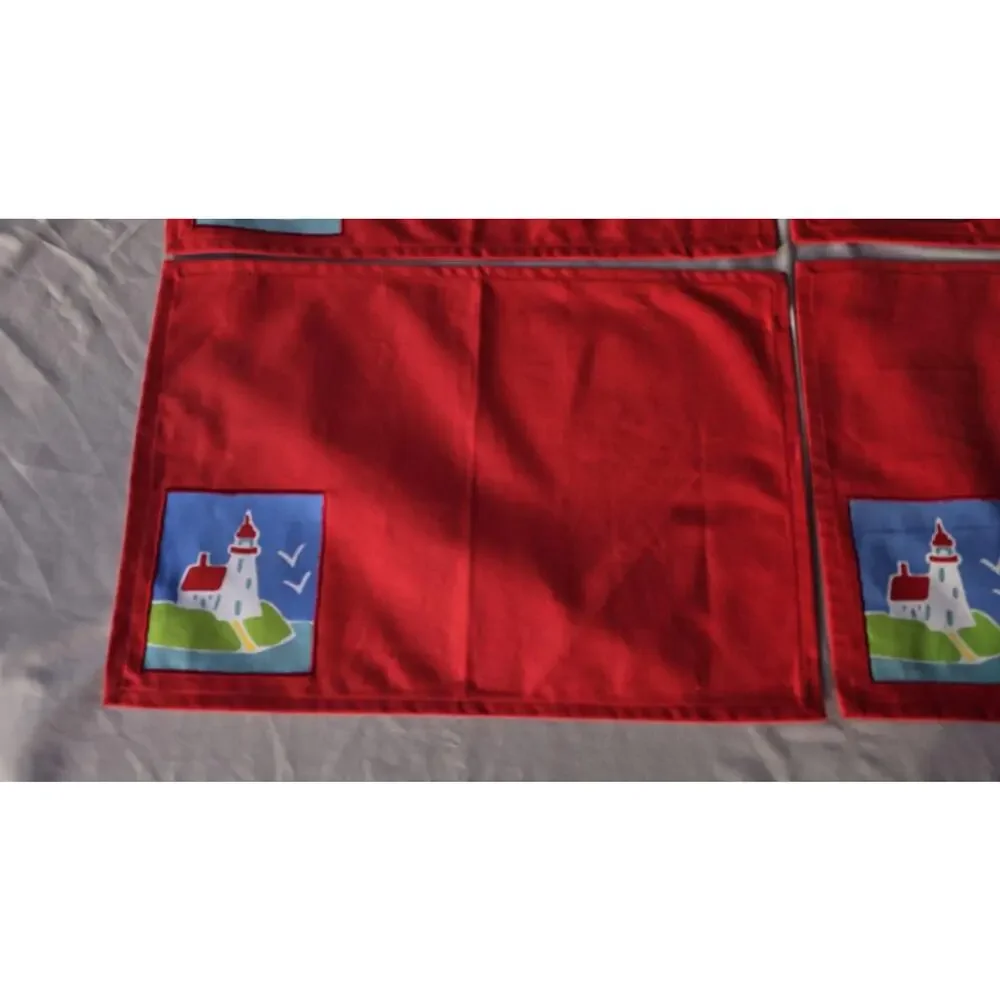 Newbridge Red Lighthouse Patch Cotton Placemats Set Of 6 Nautical Kitchen Decor